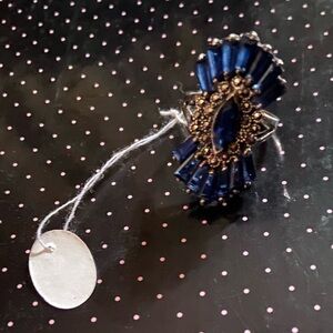 Sterling silver Marcasite statement ring beautiful dark blue stones Women's Ring